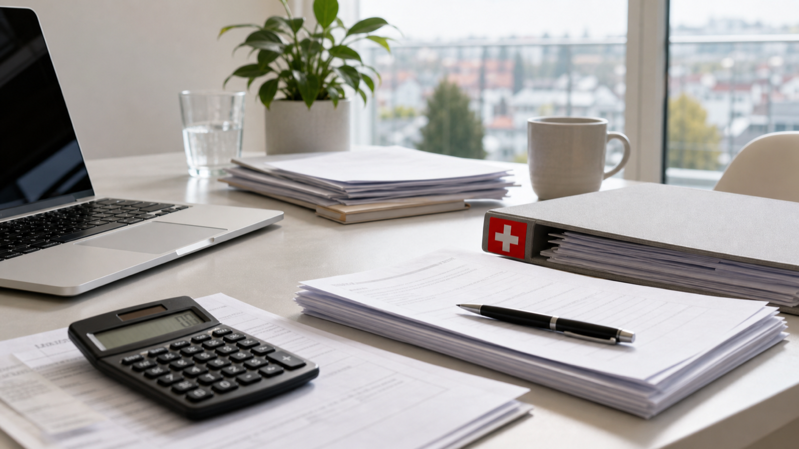 Swiss tax documents on a clean desk